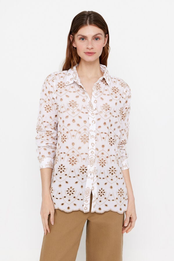 Cortefiel Embroidered cotton shirt Printed white