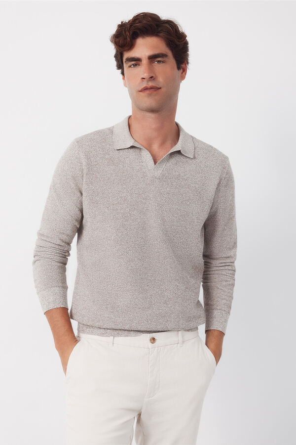 Cortefiel Torzal long sleeve polo shirt Beige