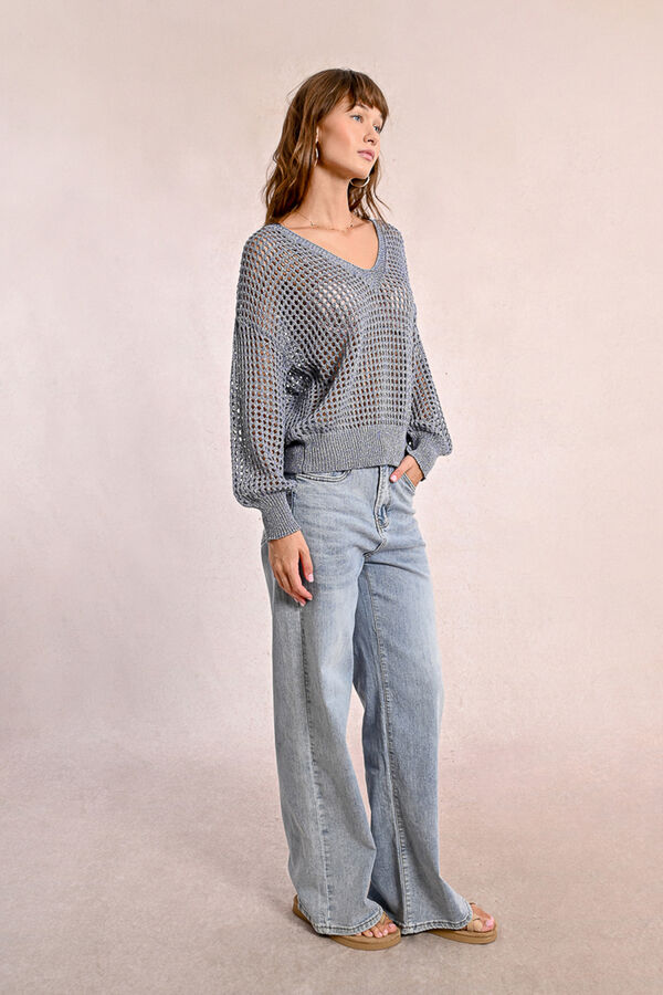 Molly Bracken Jersey de manga larga en tejido crochet Azul