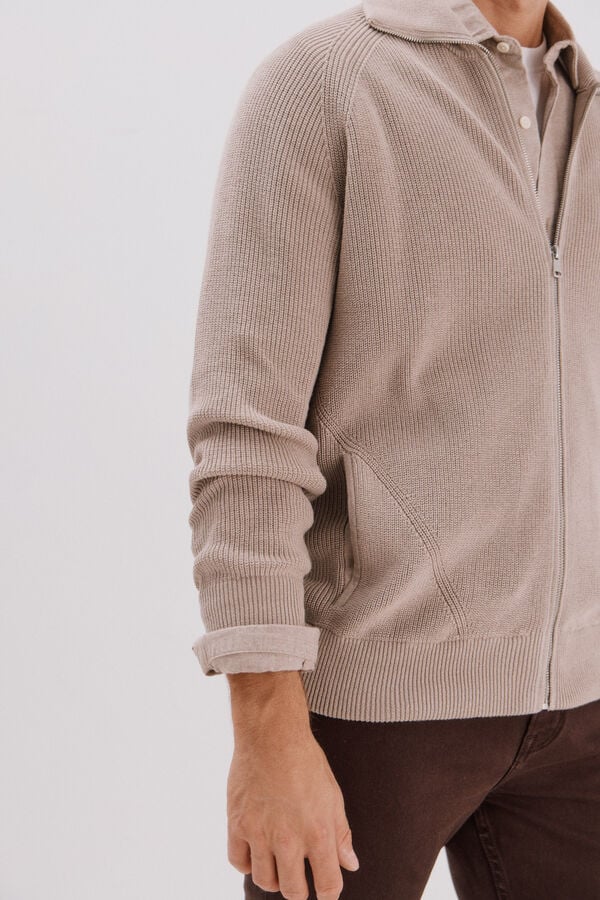 Cortefiel Cotton knit jersey-knit with zip fastening fastening Beige