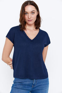 Cortefiel Embroidered braided cable knit top Navy