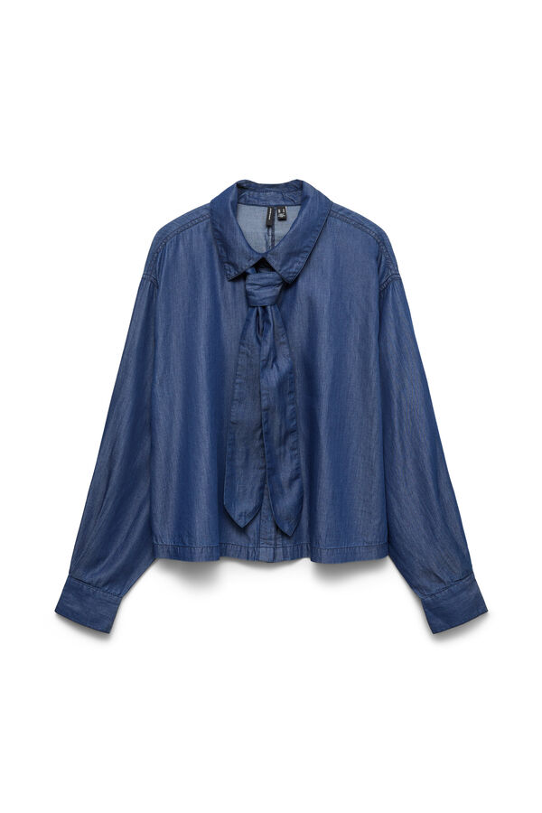 Vero Moda Camisa de ganga leve com la&ccedil;o Azul