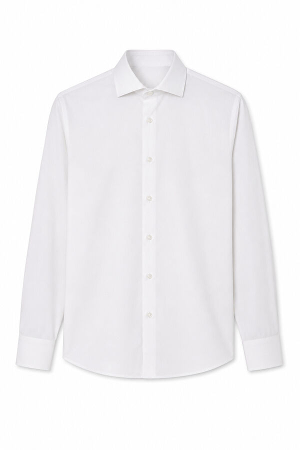 Cortefiel Camisa de vestir lisa f&aacute;cil de passar a ferro Branco