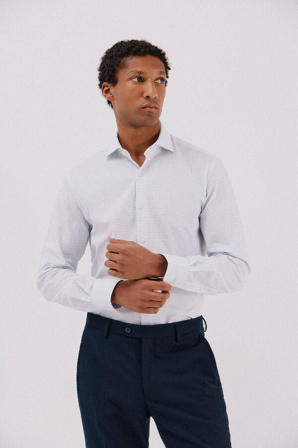 Cortefiel Easy-iron checked dress shirt Blue