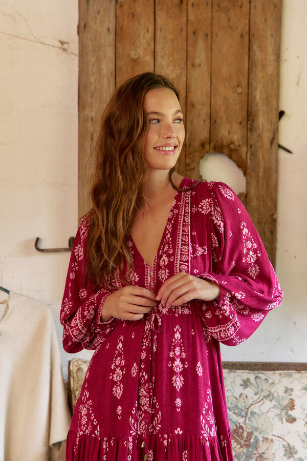 Jaase Vestido longo Teresa com estampado de ruibarbo Granada