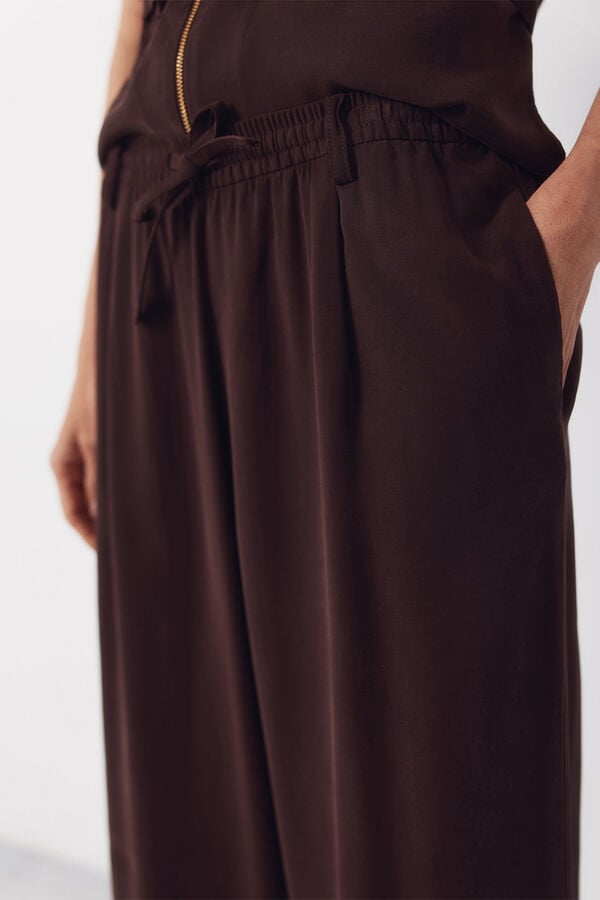 Cortefiel Tencel pants with belt Dark brown