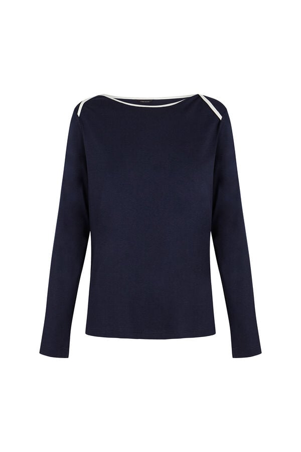 Cortefiel Contrast boat neck t-shirt Navy
