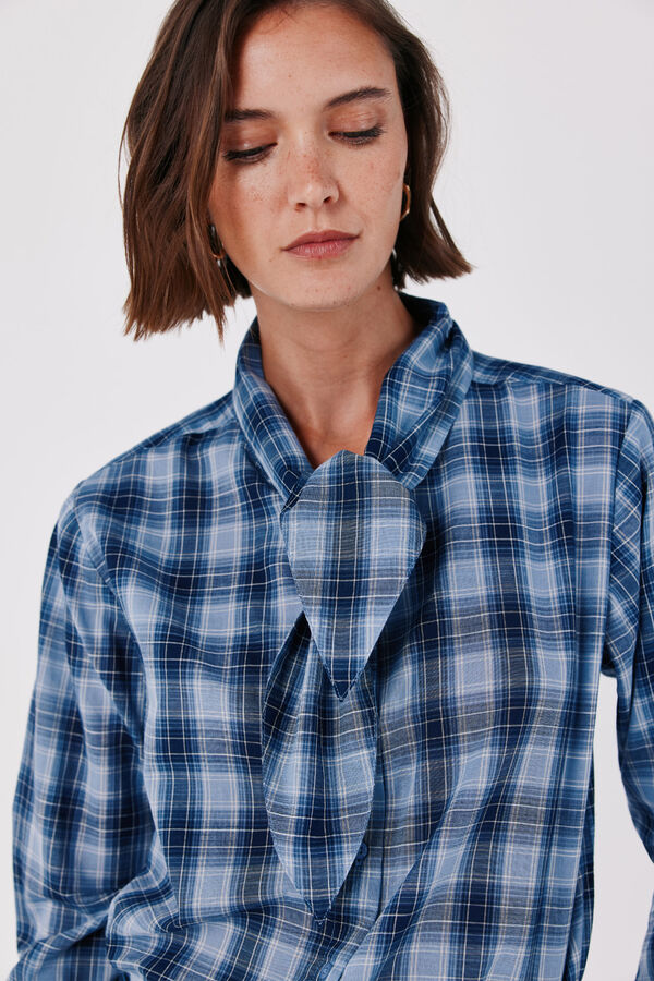 Cortefiel Plaid tie shirt Printed blue