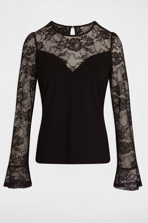 Morgan T-shirt cintada de renda Preto