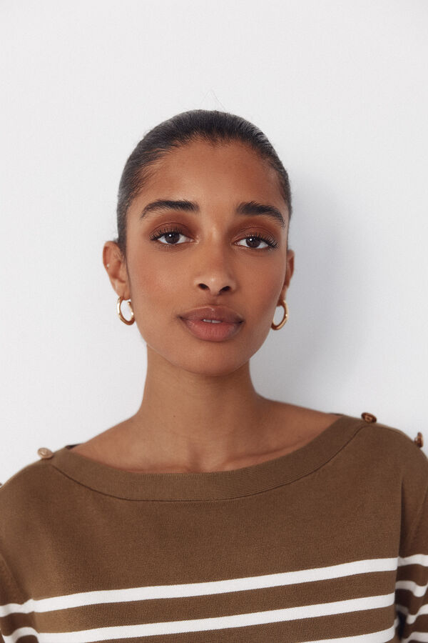 Cortefiel Striped button jumper Kaki