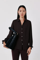 Cortefiel Crepe fluid shirt Dark brown