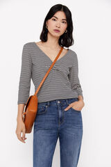 Cortefiel Striped top with ruched detail Navy