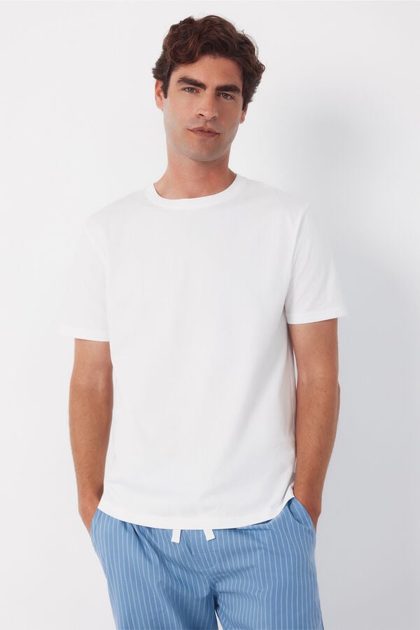 Cortefiel Jersey-knit and fabric pyjama set White