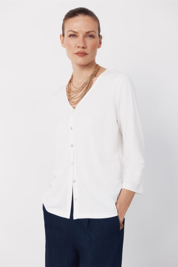 Cortefiel V- neckline top with buttons Ivory