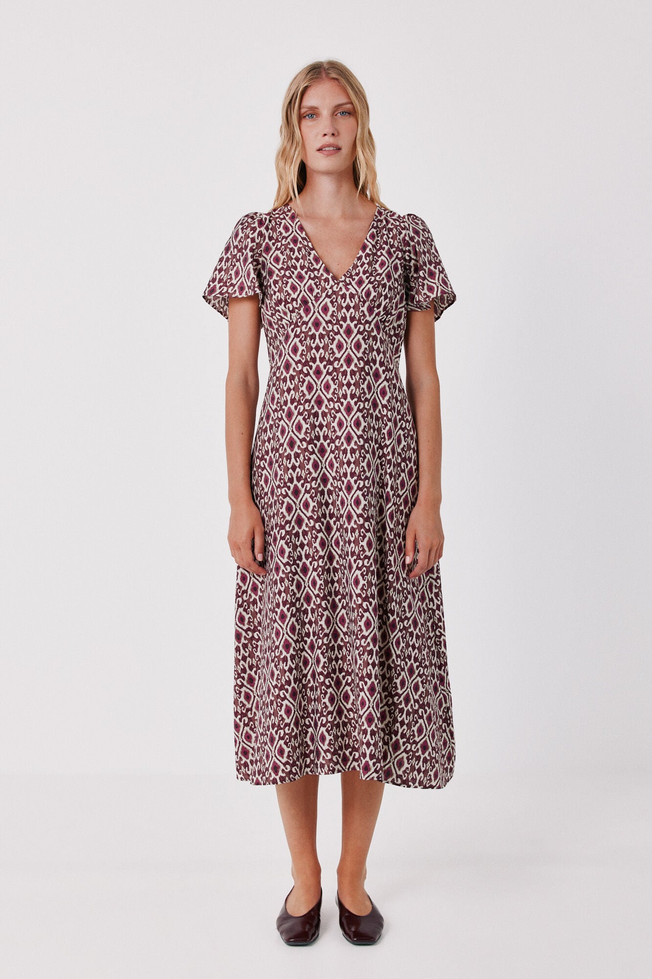 Cortefiel V-neck flutter sleeve dress