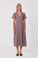 Cortefiel V-neck flutter sleeve dress Printed red