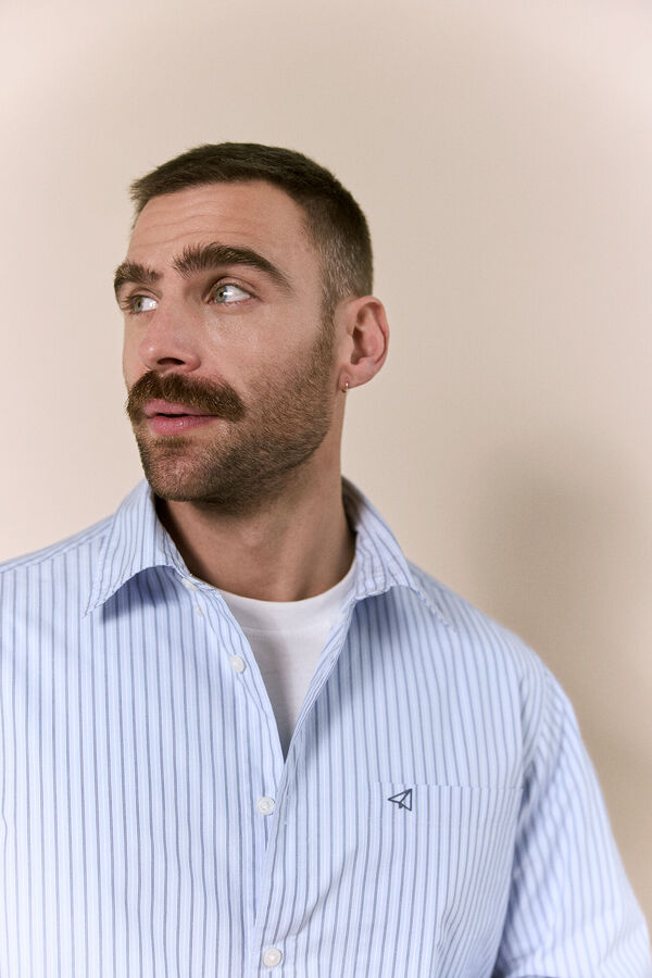 OOTO Poplin striped long sleeve shirt Blue