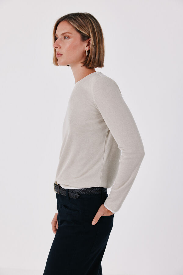 Cortefiel Contrast piping long sleeve T-shirt Nude