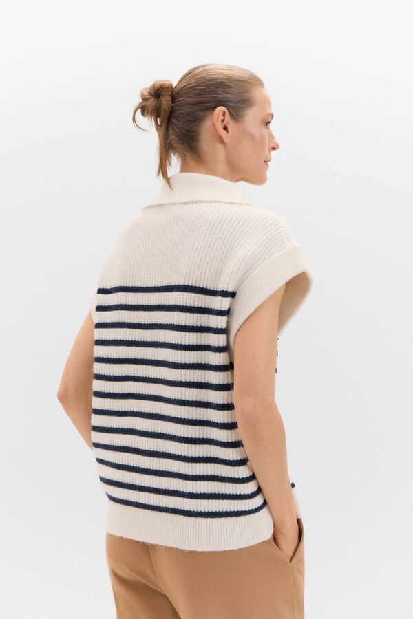 Cortefiel Zip fastening striped vest Ivory