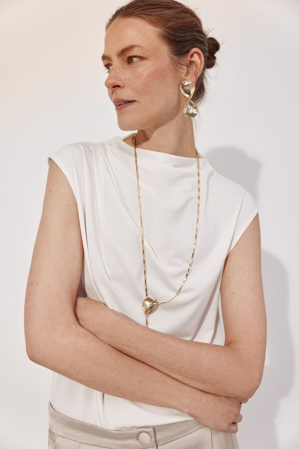 Cortefiel Pleated sleeve top Ivory