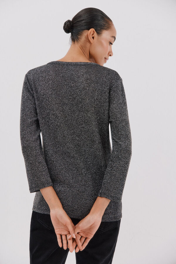 Cortefiel Lurex mandarin collar t-shirt Black