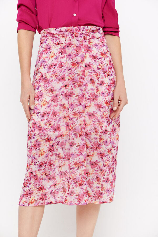 Cortefiel Gathered floral skirt Pink