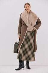 Cortefiel Sobretudo de pele longo reversível Castanho