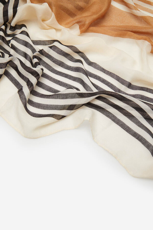 Cortefiel Eco-friendly striped print scarf Printed white