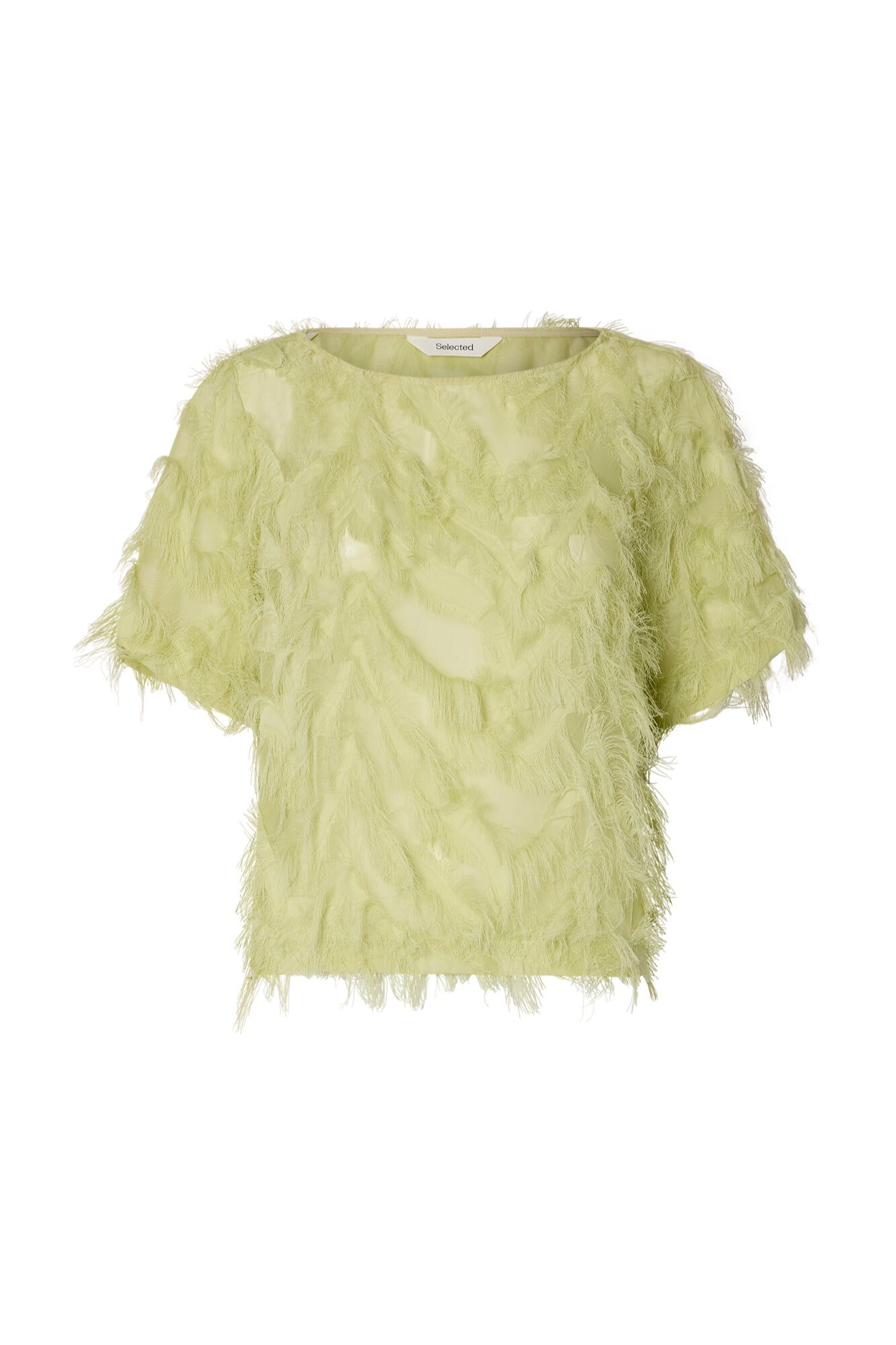 Selected Blusa de manga curta com tecido de franjas