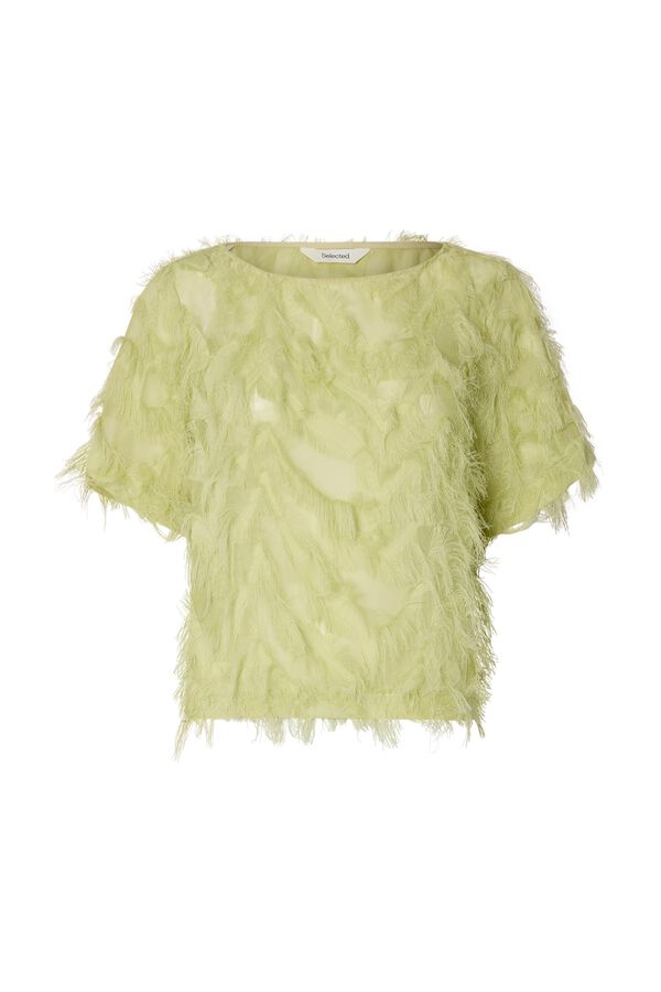 Selected Blusa de manga curta com tecido de franjas Verde