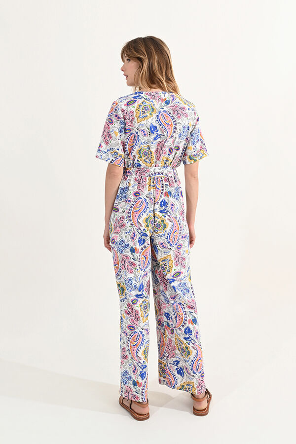 Cortefiel Women's long jumpsuit with printed motif and tie detail Multicolour