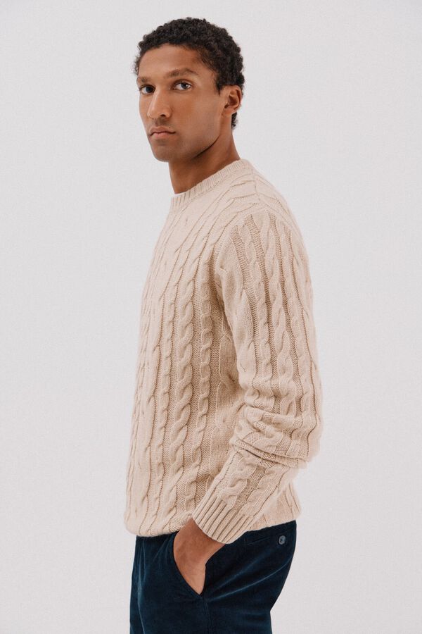 Cortefiel Jersey lana trenzado cuello caja Beige