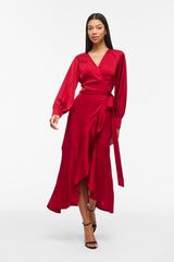 Vila Vestido midi acetinado de festa Vermelho