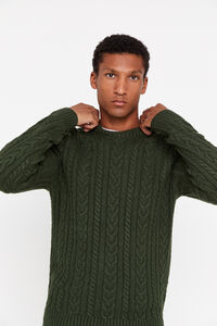 Cortefiel Cable knit jumper with round neck Green