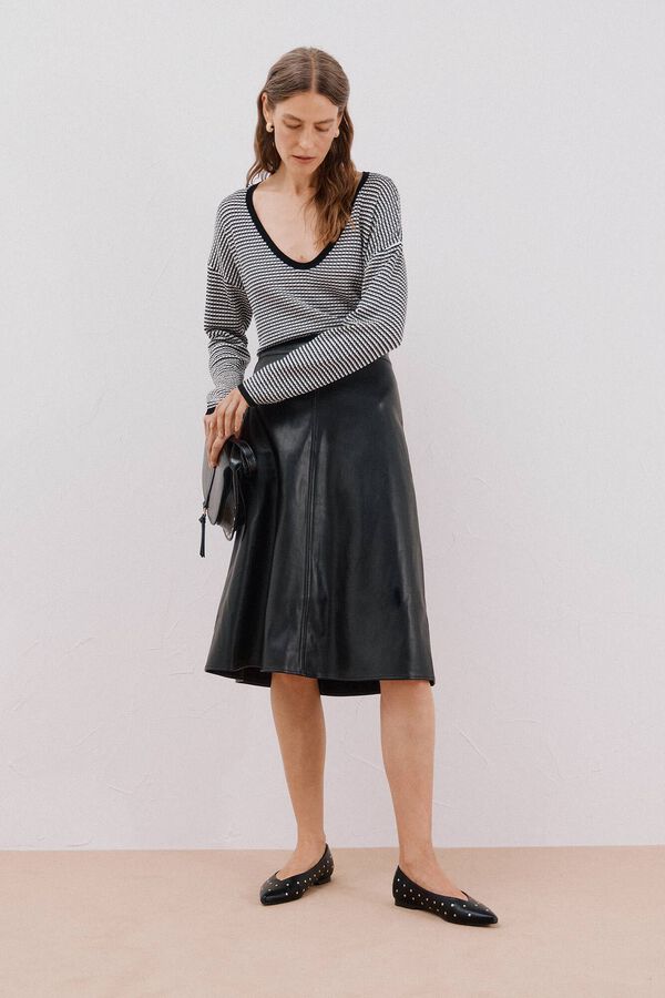 Cortefiel Faux faux leather cape skirt Black