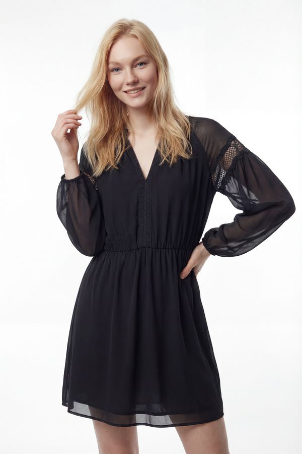 Vila Vestido curto de chiffon Preto