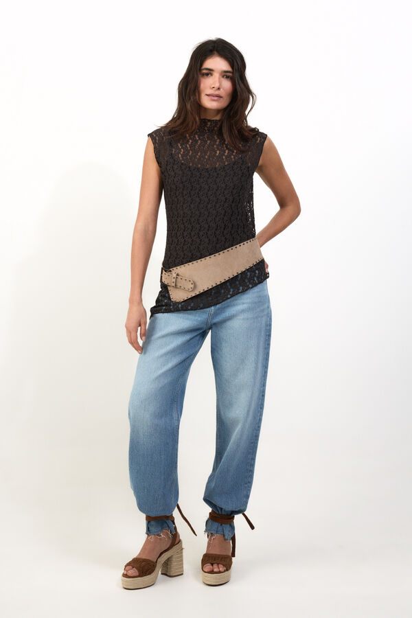 Slowlove Top lencero asim&eacute;trico Gris oscuro