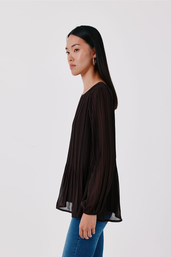 Cortefiel Pleated blouse Dark brown