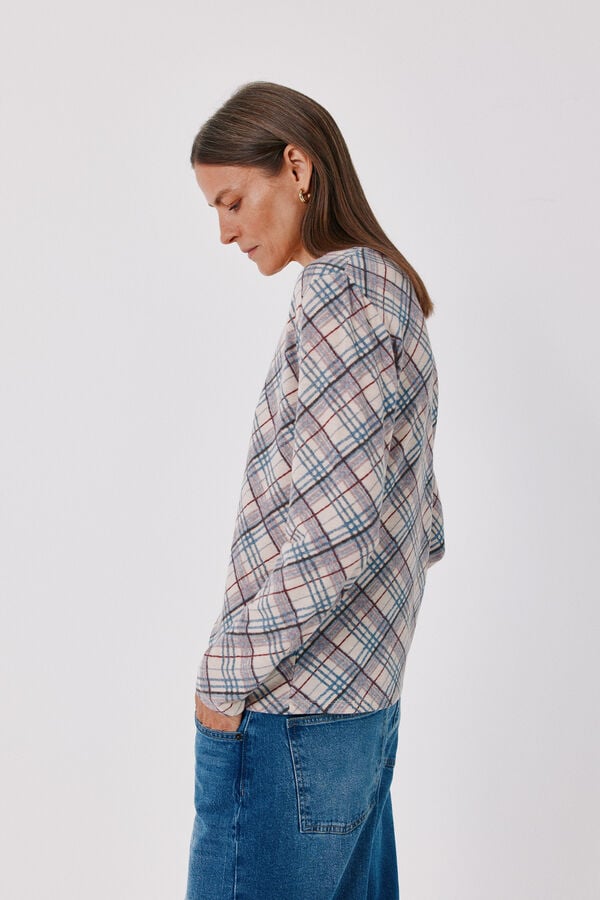 Cortefiel V-neck basic T-shirt Printed blue