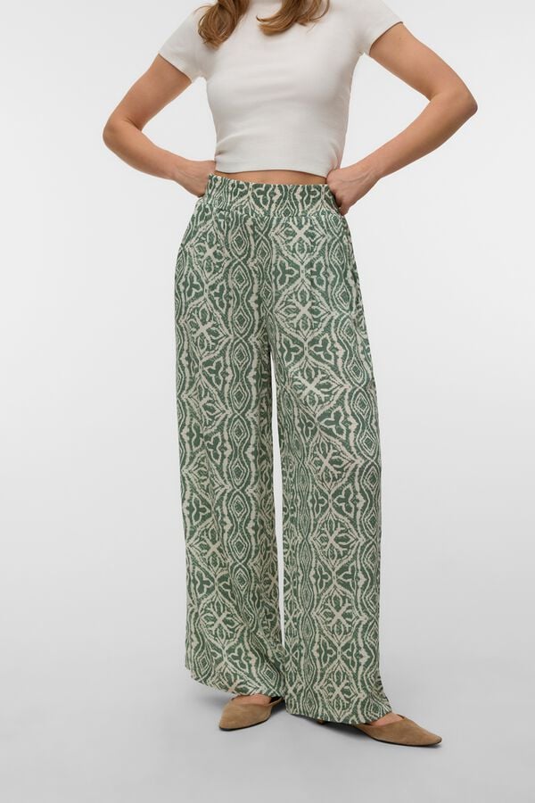 Vero Moda Cal&ccedil;a fluida com cintura el&aacute;stica Verde