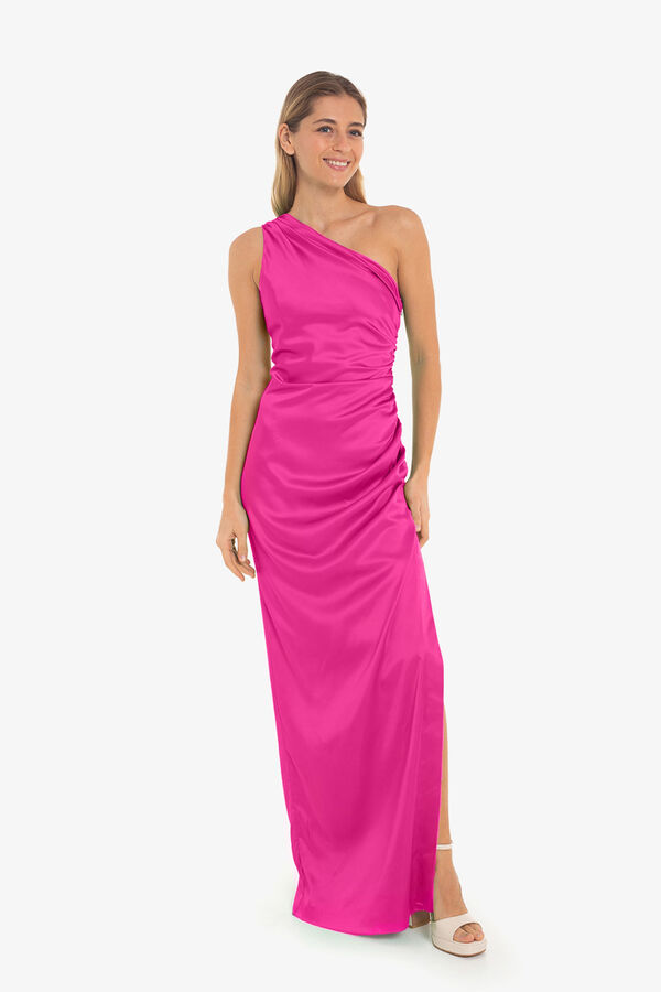 Cuplé Vestido de cetim com uma alça Subiu