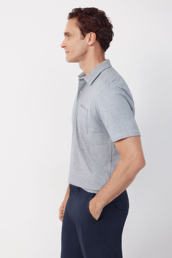 Cortefiel Striped polo shirt with pocket Grey