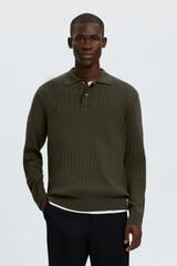 Selected Polo de malha de manga comprida Verde