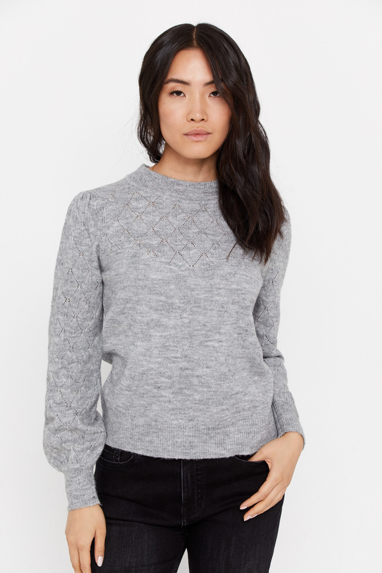 Combined plain knit jumper Women s jumpers and cardigans Cortefiel