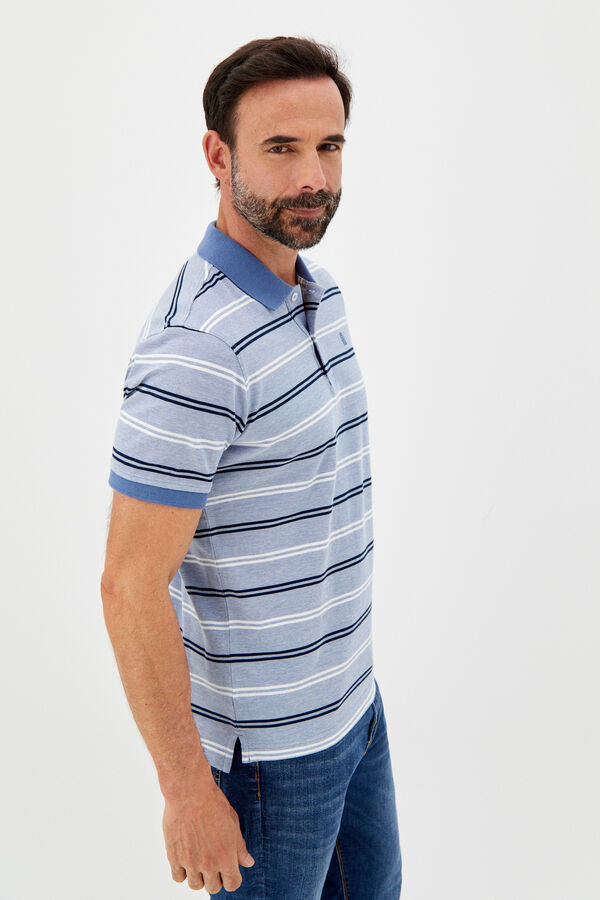 Cortefiel Striped short-sleeved Oxford polo shirt Blue