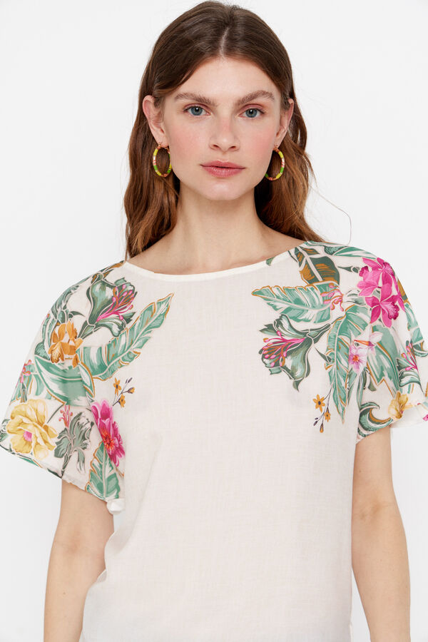 Cortefiel Combined printed top Printed white