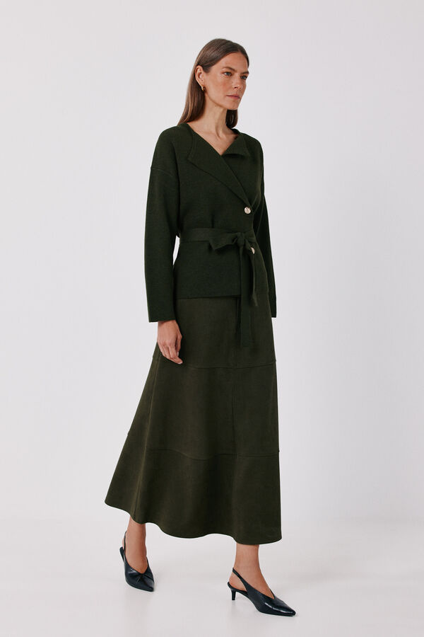 Cortefiel Knitted belted jacket Kaki