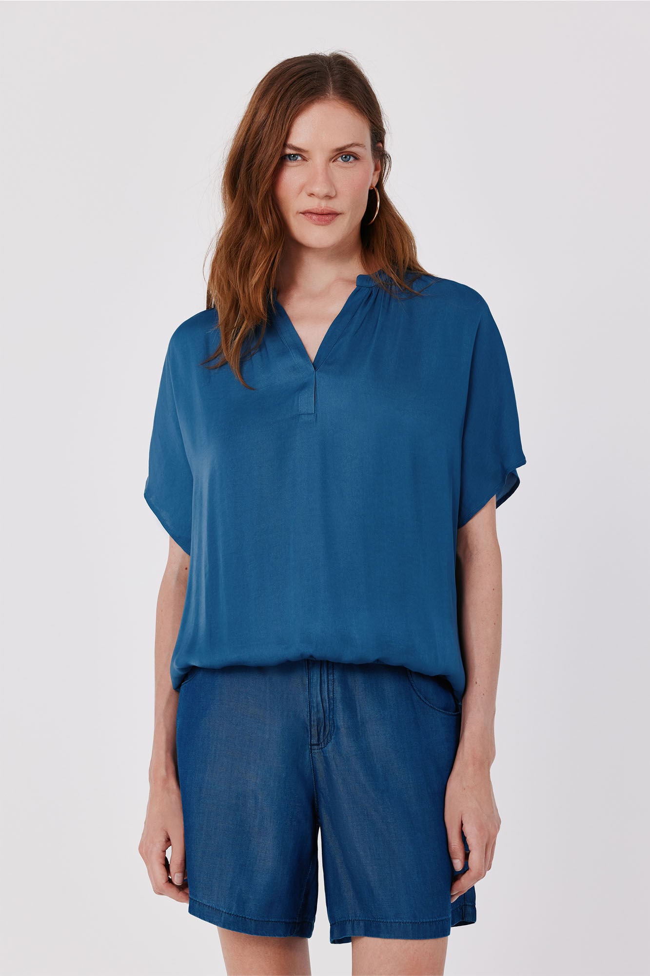 Cortefiel Satin-finish short sleeve blouse