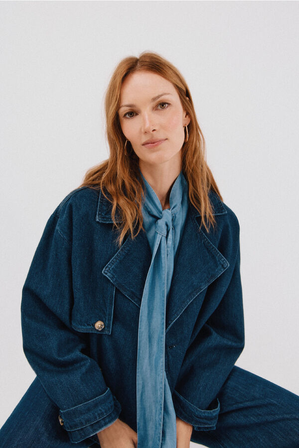 Cortefiel Short denim trench coat Navy