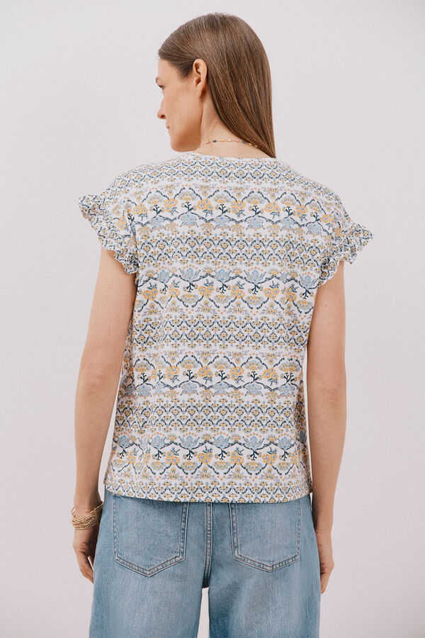 Cortefiel Essential ruffle t-shirt Printed beige